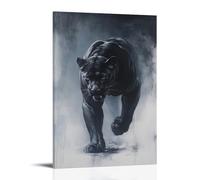 A Proud Black Panther Prowling Across A Muted Gray Canvas, Muscles Rippling Under The Fading Light of An Unseen Dusk. Wall Art Mural Modern Decoration Hanging Art Poster 12x18inch(30x45cm)