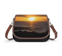 A Psychedelic Cat Crossbody Bags for Women Leather Handbags Travel Purses Shoulder Bags Tote Bag for Daily Use, Sunset Hawaii Beach, One Size