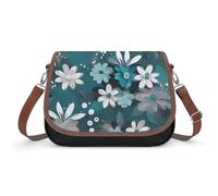 A Psychedelic Cat Crossbody Bags for Women Leather Handbags Travel Purses Shoulder Bags Tote Bag for Daily Use, Teal Grey and White Floral, One Size