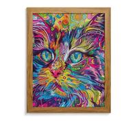 A Psychedelic Cat Diamond Painting Kits for Adults 5D DIY Drill Diamond Art Kits Arts And Crafts for Beginners Sparkling Home Wall Decor Painting for Living Room Bedroom Yellow Wood 40*50cm