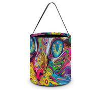 A Psychedelic Cat Halloween Tote Candy Bags Trick Or Treat Candy Bags Reusable Candy Basket With Handles Multipurpose Gifts Bag For Festival Party Gathering