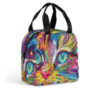 A Psychedelic Cat Insulated Lunch Bag For Women Men, Leakproof Stain-Resistant Reusable Lunch Box,Lunch Tote Bags For Work, Travel, Outdoor