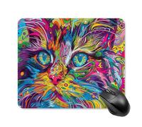 A Psychedelic Cat Mouse Pad Square Laptop Mouse Mat Cute Computer Mousepad Keyboard Pad Non-Slip Desk Pads for Gaming Office Work Home 25 * 30cm