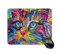 A Psychedelic Cat Mouse Pad Square Laptop Mouse Mat Cute Computer Mousepad Keyboard Pad Non-Slip Desk Pads for Gaming Office Work Home 20 * 25cm