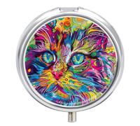 A Psychedelic Cat Pill Box, 3 Compartment Small Pill Case Waterproof Travel Pill Organizer for Pocket Or Purse Portable Mini Medicine Tablet Vitamin Holder Pill Case