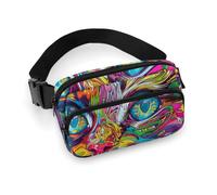 A Psychedelic Cat Printed Fanny Pack Fanny Packs for Women Men,Crossbody Bag Large Chest Bag with Adjustable Strap for Outdoors Workout Traveling Casual Running, A Psychedelic Cat, 20x13cm