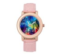 A Psychedelic Forests Night Wrist Watches for Women Men Quartz Stainless Steel Watch Easy to Read