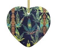 A Puff in Time Weed Leaves Printed decorative ornaments, ceramic heart-shaped ornaments, can be hung on Christmas trees and fireplaces