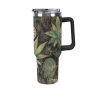 A Puff in Time Weed Marijuana 40 Oz Tumbler with Handle And Flip Straw, Vacuum Insulated Stainless Steel Tumbler Cups, Travel Coffee Mug, Dishwasher Safe & Bpa-Free, Reusable Water Bottle(black)