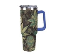 A Puff in Time Weed Marijuana 40 Oz Tumbler with Handle And Flip Straw, Vacuum Insulated Stainless Steel Tumbler Cups, Travel Coffee Mug, Dishwasher Safe & Bpa-Free, Reusable Water Bottle(Deep Blue)