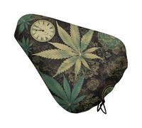 A Puff in Time Weed Marijuana Bike Seat Cover Waterproof Oxford Fabric, Universal Adjustable Bicycle Saddle Cover with Drawstring Easy Install Protective Rain Dust Covers for Women Men
