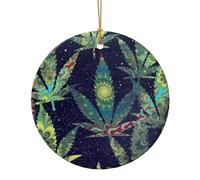 A Puff in Time Weed Marijuana Christmas Tree Ceramic Ornaments Pendants, 7.3cm Round Xmas Ornaments for Novel 1 Piece