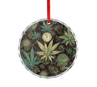 A Puff in Time Weed Marijuana Glass Circular Pendant Personalization Christmas Tree Hanging Ornaments Funny Round Glass Hanging Pendants Holiday Decor for Party Xmas Wedding