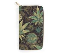 A Puff In Time Weed Marijuana Leather Wallet Coin Wallet Credit Card Holder Rfid-Blocking Mini Dual-Fold Pocket Wallet Leather Zipper Wallet for Both Sexes