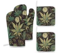 A Puff in Time Weed Marijuana Oven Mitts and Pot Holders Sets 4PCS Heat-Resistant Cooking Gloves & Potholders with Hanging Loop for Baking Grilling BBQ Home Kitchen Essentials