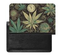 A Puff in Time Weed Marijuana Passport Holder with 3 Card Slots, Portable PU Leather Travel Wallet, Slim Protective Cover for Passport, ID, Credit Cards