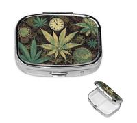 A Puff in Time Weed Marijuana Pill Box with Mirror, 2 Compartment Small Pill Case for Purse Or Pocket Mini Metal Pill Holder Travel Weekly Medicine Tablet Vitamin Holder Organizer Travel Gifts