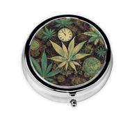 A Puff in Time Weed Marijuana Pill Case with Mirror Retro 3 Compartment Pill Box Small Pill Organizer for Purse or Pocket Decorative Metal Medicine Vitamin Organizer Unique Gifts