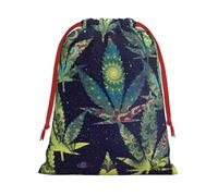 A Puff In Time Weed Marijuana Print Christmas Drawstring Gift Bags, Xmas Holiday Fabric Gift Wrapping Bag For Party, Size-L