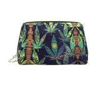 A Puff in Time Weed Marijuana Print Premium Leather Toiletry Travel Pouch with Waterproof Portable Pouch Open Flat Makeup Bag