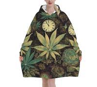 A Puff in Time Weed Marijuana Print Wearable Blanket Hoodie Oversized Sweatshirt Warm Hooded Blanket For Women Men, Black, Thick