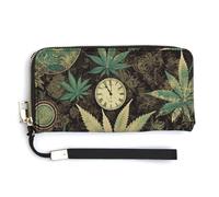 A Puff in Time Weed Marijuana PU Leather Clutch Wallet for Women, Large Capacity Wristlet Wallet with Zip & Removable Hand Strap