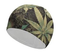 A Puff in Time Weed Marijuana Swim Cap Unisex Adult Swimming Cap Non Slip Pool Hat Comfortable Durable Easy to Put On and Off Waterproof Swim Hat Keep Hair Dry
