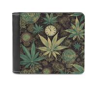 A Puff in Time Weed Marijuana Wallet Extra Capacity Slim Bifold Wallet with Multiple Card Slots Men's Leather Wallets Travel Billfold