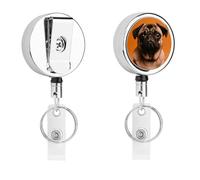 A Pug Badge Reel Retractable Stainless Steel Badge Clip with Lanyard Cute Badges Reel Holder Heavy-Duty Nurse Doctor Name Tag Badges Clip for Work