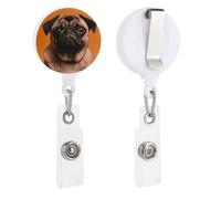 A Pug Retractable Badge Reel - Personalized ID Name Badge Holder with Lanyard Cute Badges Reel Holder Round Nurse Doctor Name Tag Badges Clip for Work