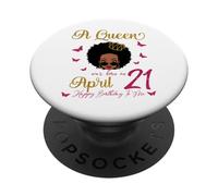 A Queen Was Born On April 21 Black Queen Afro Hair Queen PopSockets Adhesive PopGrip