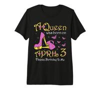 A Queen was Born on April 3, 3rd April Birthday Butterflies Premium T-Shirt