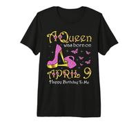 A Queen was Born on April 9, 9th April Birthday Butterflies Premium T-Shirt