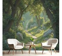 A Quiet Forest Path Wallpaper 300×210 Cm Wallpaper 3D Effect for Living Room Fireplace Feature Wall Bedroom Ceilings Kitchen, Lush Green Leaves Mural Home Decor Green
