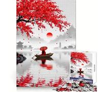 A Quiet Journey in Red Teenagers 1000 Piece Jigsaw Puzzle Serene Game Tight Connection Pattern Build Birthday Art Gift (38x26cm)