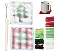 A/R Latch Hook Coasters Set | DIY Woven Christmas Tree Coasters - DIY Tools Needlework Coasters Kits for Beginners