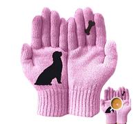 a-r Women's knitted gloves, non-slip outdoor gloves with dog bone print, comfortable knitted ski gloves warm the full fingers for men and women when cycling