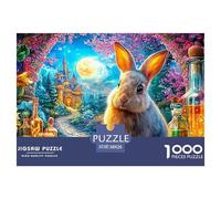 A Rabbit Beside Potions, with A Castle Under A Full Moon 1000 Piece Jigsaw Puzzle Fairy Tale Rabbit - Perfect Birthday Present for Kids & Adults 38x26cm/1000pcs