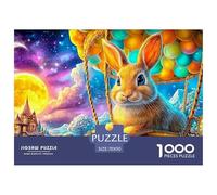 A Rabbit Rides A Balloon Basket, with A Moon, Stars And A Clock 1000-Piece Jigsaw Puzzle Fairy Tale Rabbit - Perfect for Family Bonding, Adults & Kids 70x50cm/1000pcs