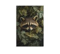 A Raccoon Peering from behind Foliage, The Leaves And Fur Melting Softly Into A Faded Moss Green. Wall Art Mural Modern Decoration Hanging Art Poster 20x30inch(50x75cm)