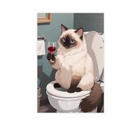 A Ragdoll Cat Sitting on The Toilet Drinking Red Wine Canvas Poster Wall Art Print Picture Paintings 16x24inch(40x60cm)