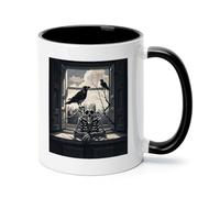 A Raven on The Windowsill Ceramic Coffee Mug with Handle 11 Ounces, Porcelain Mug Coffee Cup Tea Mug Water Cup Ideal for Coffee,Tea,Latte,Cappuccino,Microwave & Dishwasher Safe Unique Gift Cup