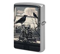 A Raven on The Windowsill Metal Lighter Case Windproof Vintage Lighters Holder Reusable Cool Cigarette Lighter Cover for Men Personalized Pocket Flip Lighters Sleeve Double Sided Portable Protective S