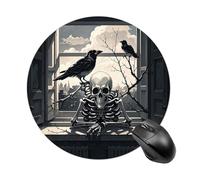 A Raven on The Windowsill Round Mouse Pad with Non-Slip Rubber Base Mousepad Portable Mouse Mat Office Accessory for Gamers, Office Workers