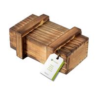 A real wooden gift box and secure money gift box featuring a trick closure