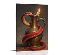 A Red-banded Snake Coils on An Ancient Bronze Wine Pot, Tongue Licking The Spout, Scales Reflecting Dancing Candlelight Fashionable Wall Decor - Hanging Art Poster And Mural20x30inch(50x75cm)