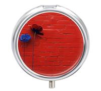 A Red Brick Wall Pill Box 3 Compartment Waterproof Pill Case with Mirror Round Container Metal Medicine Box Organizer Portable Vitamin Case for Pocket & Purse Travel
