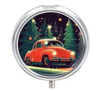 A Red Car Pill Box Cute Round Pill Case Portable Medicine Tablet Vitamin Holder Organizer for Purse Pocket