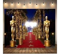 A red carpet party banner with a golden Oscar trophy suitable as a background decoration and photo prop. 210cmx150cm