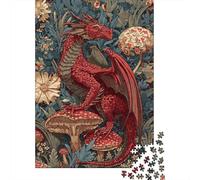 A Red Dragon with Wings And Flowers, Medieval Style Rätsel Für Erwachsene || 70x50cm/1000pcs Puzzles Lernspiele Home Decor Puzzles